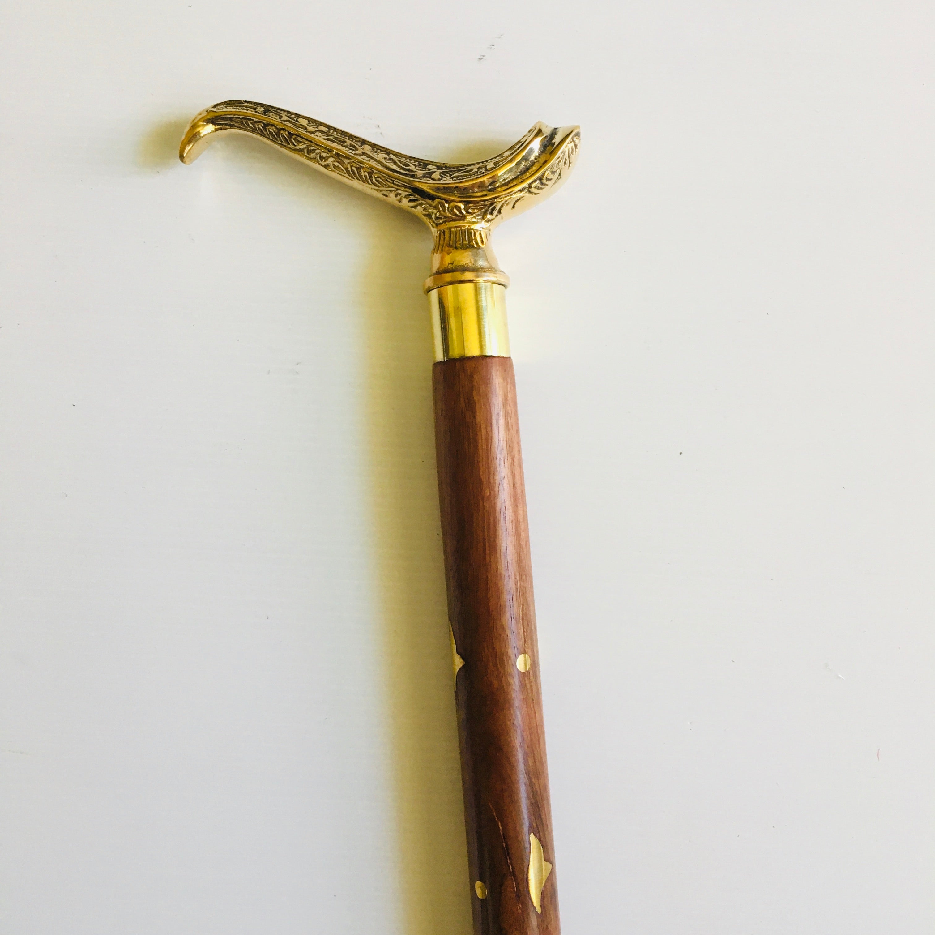 Walking Stick Brown with brass inlay and Round Pillar Handle