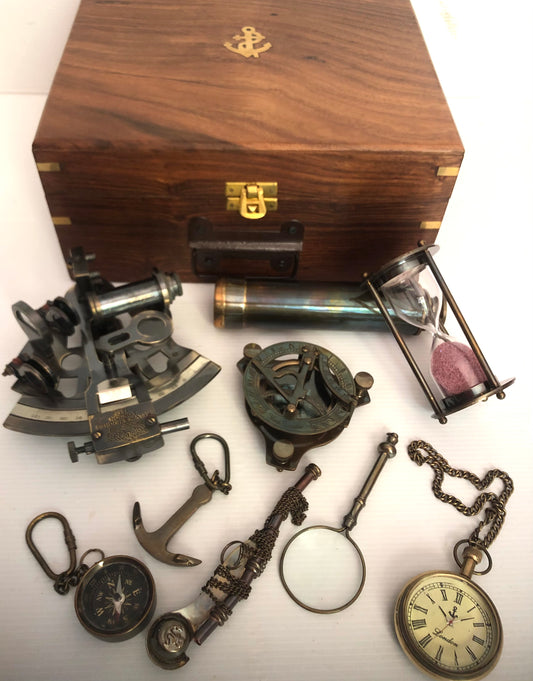 Nautical Gift Box  8 "of solid brass items with lovely wooden display box