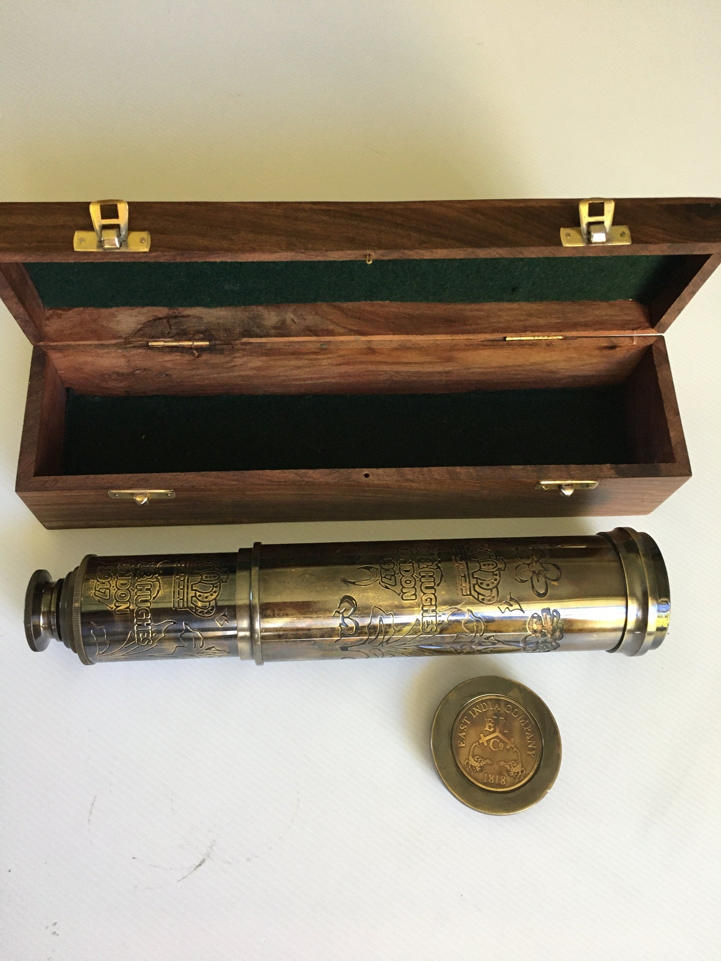 Nautical Telescope  32 " Solid Brass with Lovely wooden Box 25 X magnification