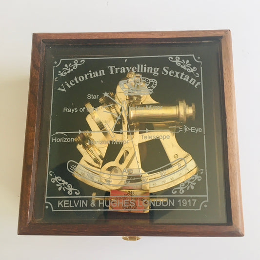 Nautical Sextant Travelers 4 " in shiny brass color with lovely Glass Topped Box