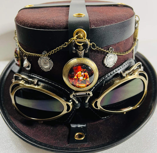 Steampunk Firefighter’s style Top Hat with goggles (Item #NC182)