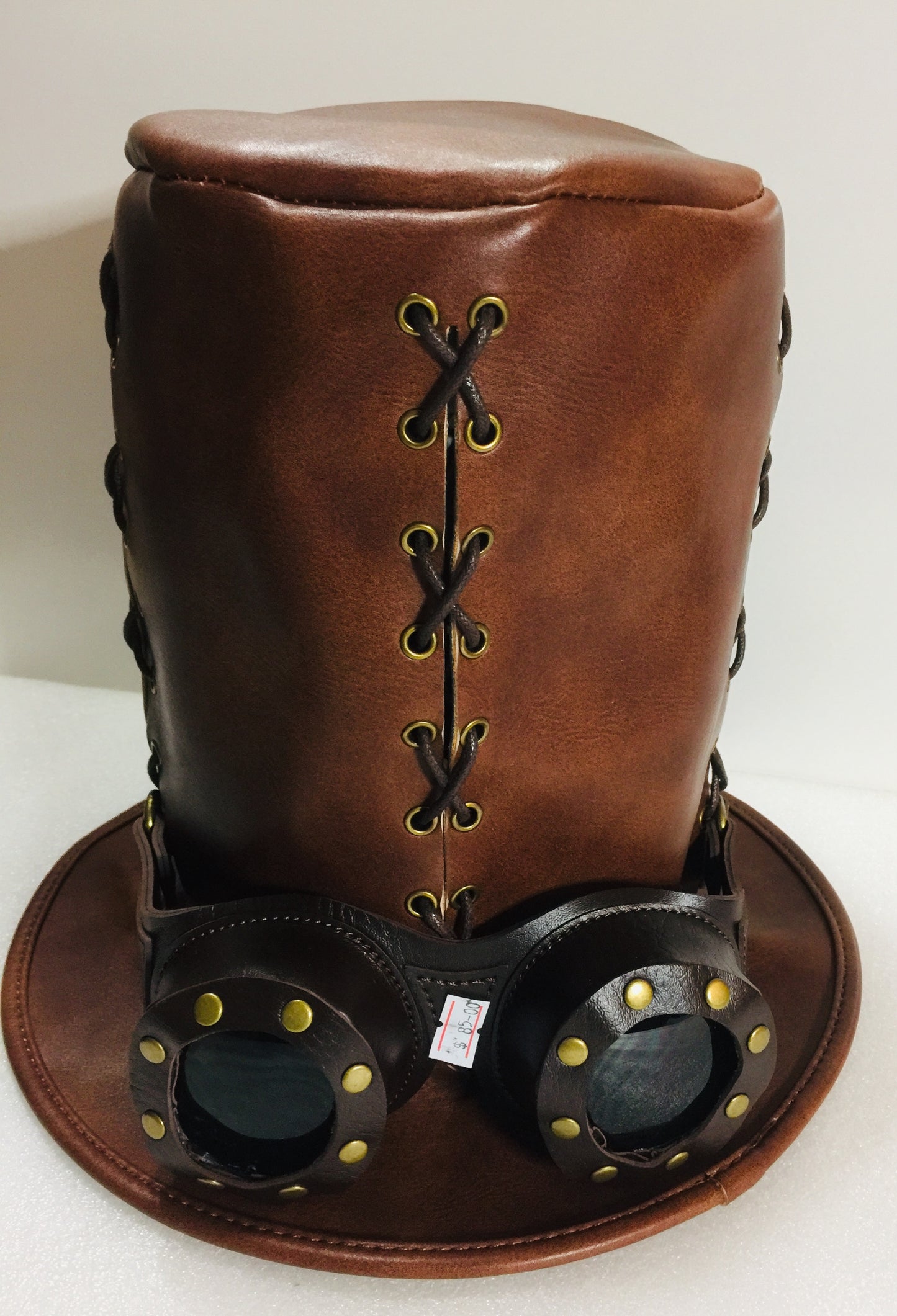 Steampunk Top Hat Tall brown with goggles 28 cm tall