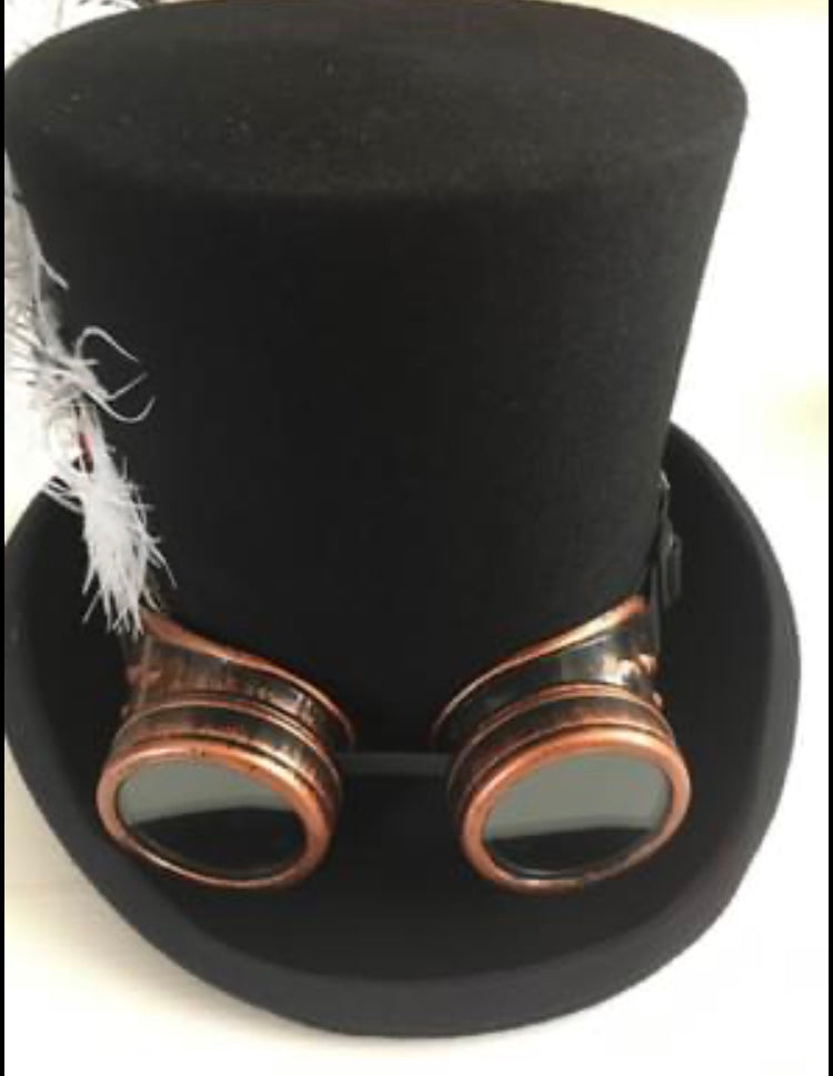 Quality Woolen  Top Hat  (high profile 17cm ) with Goggles & feather.