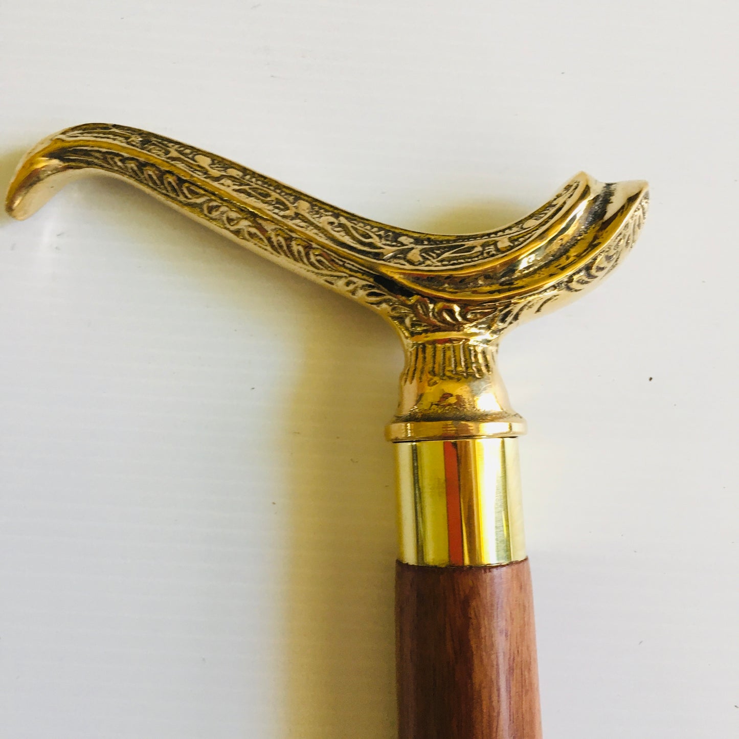 Walking Stick with Brass Genie Lamp Handle 0n a lovely Brown stick with brass inlay