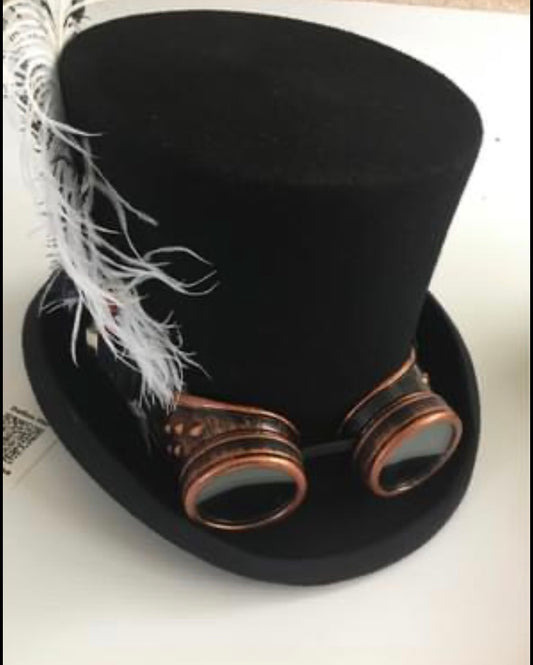 Quality Woolen  Top Hat  (high profile 17cm ) with Goggles & feather.