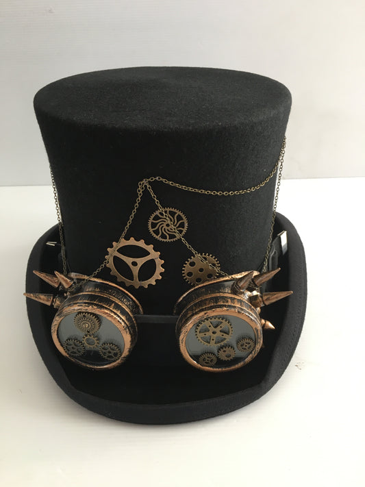 Quality Woolen  Top Hat  (high profile 17cm ) with Goggles & Cogs