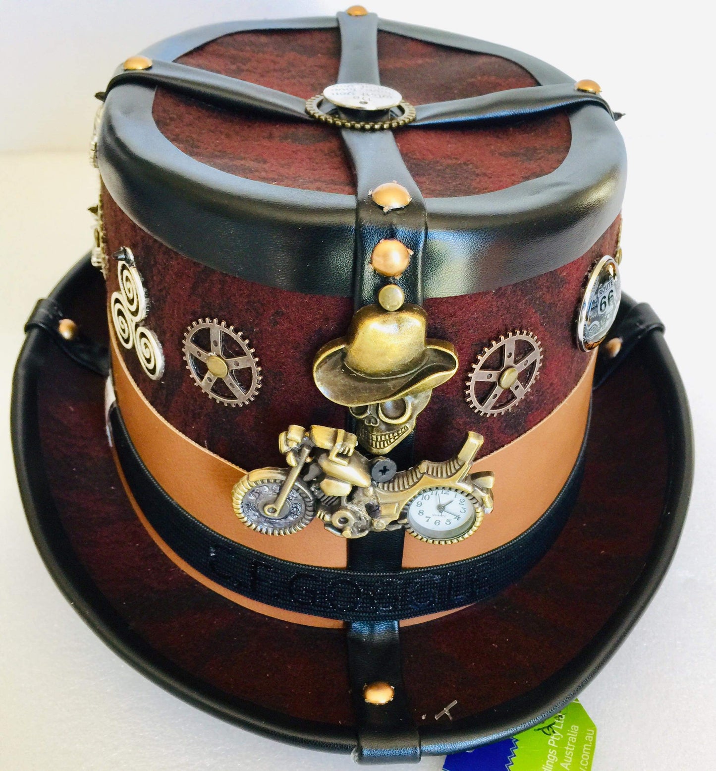 Steampunk Leather Look Style Top Hat with Motorcycle Theme and Steampunk goggles  (Item #01)