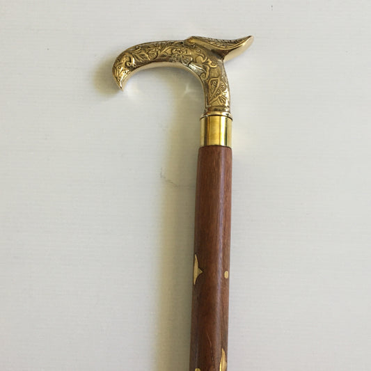 Walking Stick with Solid Brass Eagle Handle on Brass Inlaid Stick