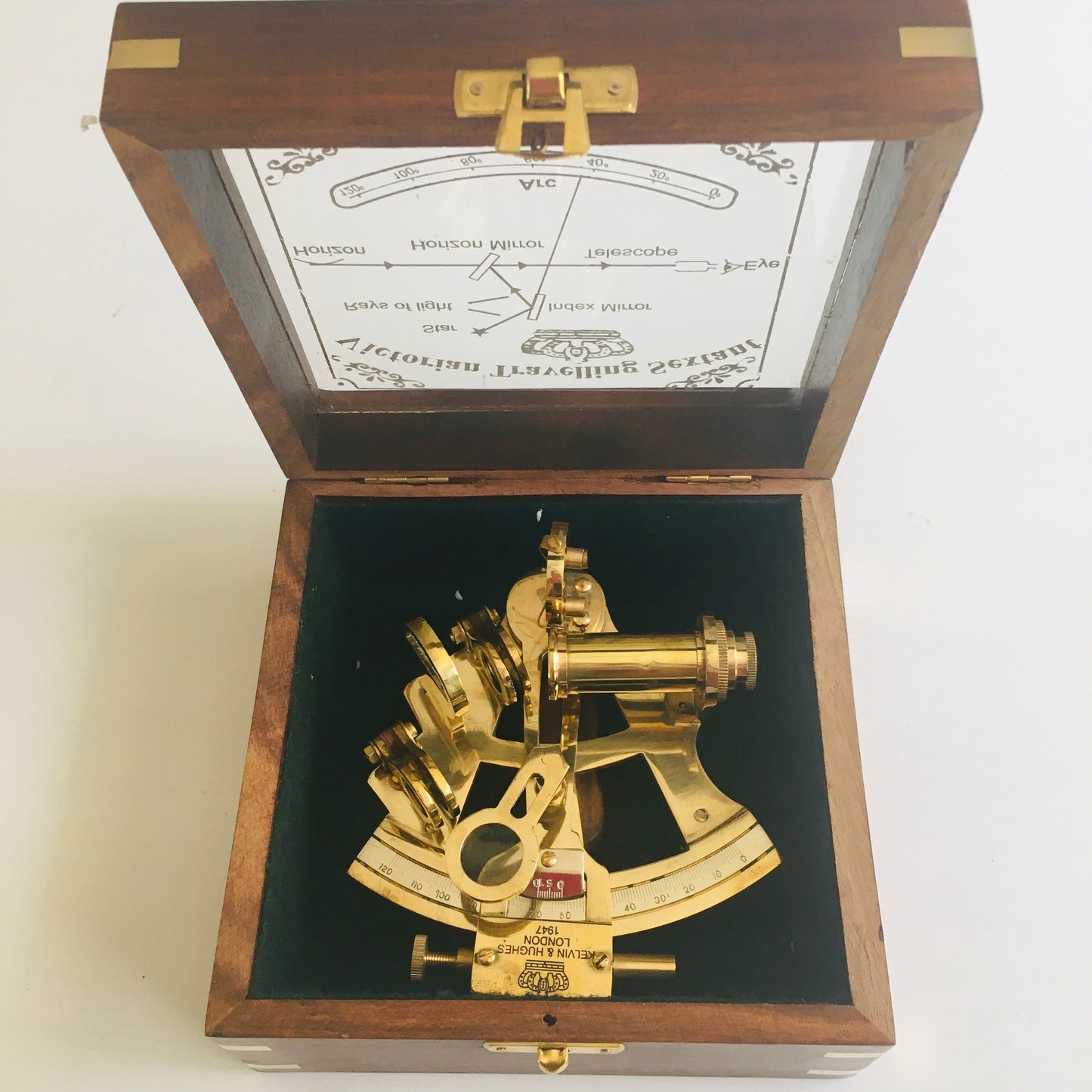 Nautical Sextant Travelers 4 " in shiny brass color with lovely Glass Topped Box