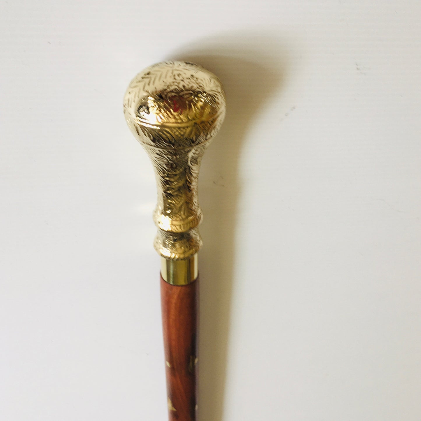 Walking Stick Brown with brass inlay and Round Pillar Handle