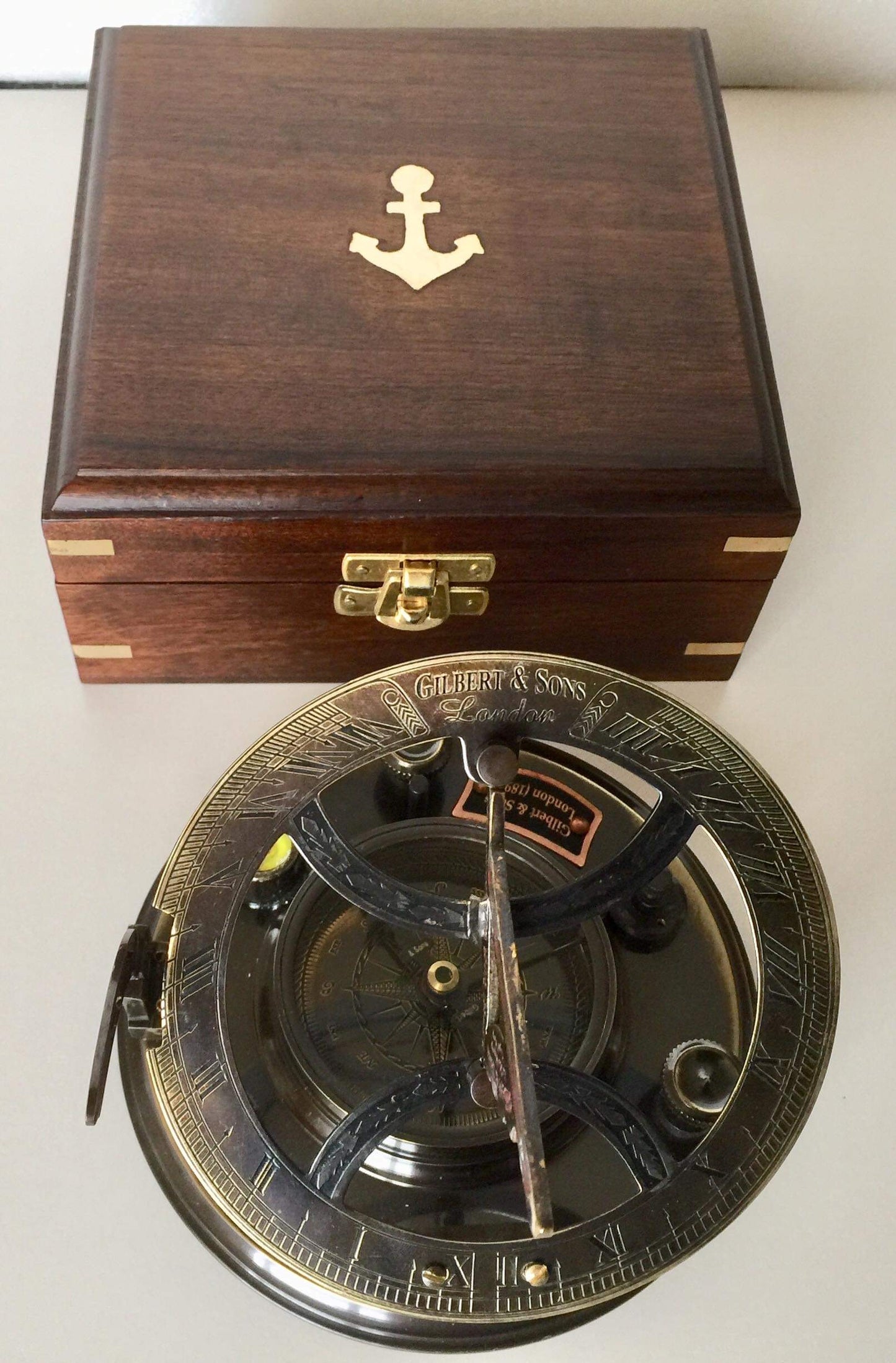 Solid Brass 5” Sundial Compass with lovely wooden box