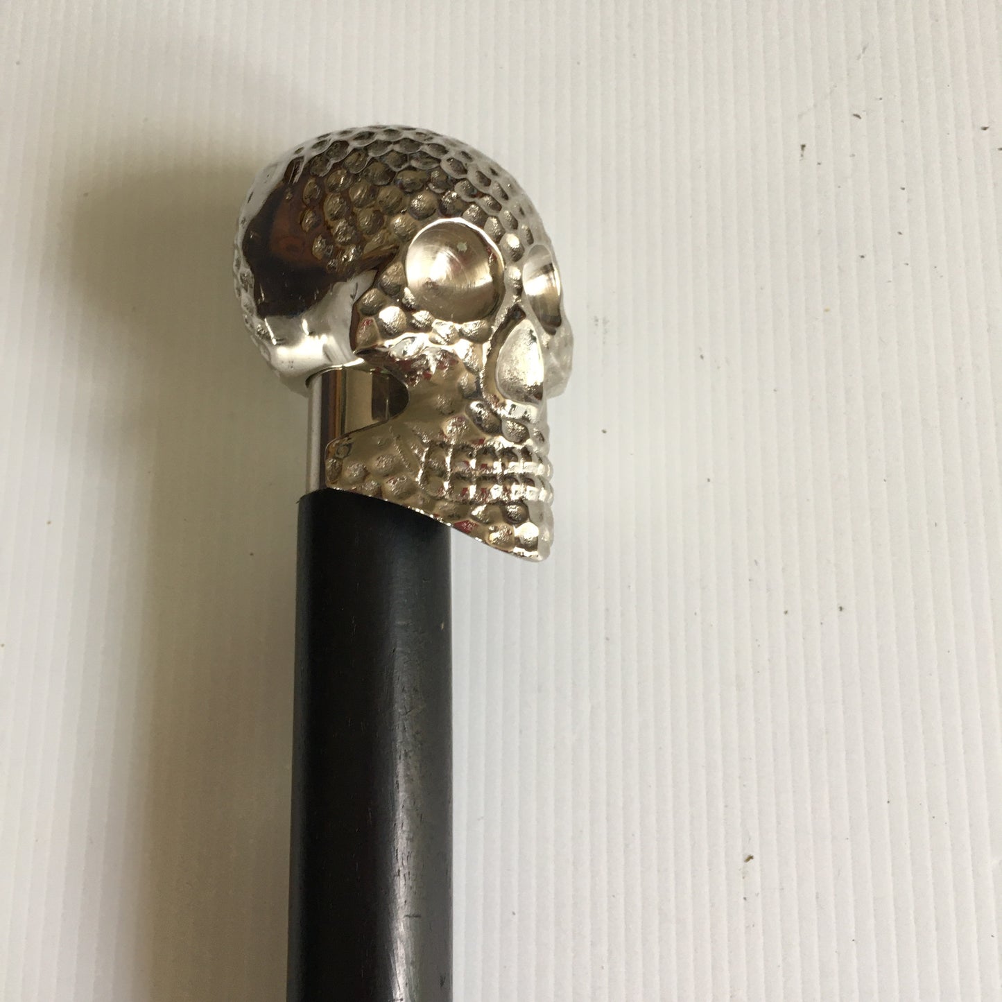 Walking Stick Black Turned wood with Silver Skull Handle