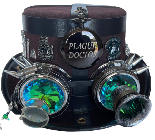 Plague Doctor Hat with kaleidoscopic steampunk goggles(Item #258)