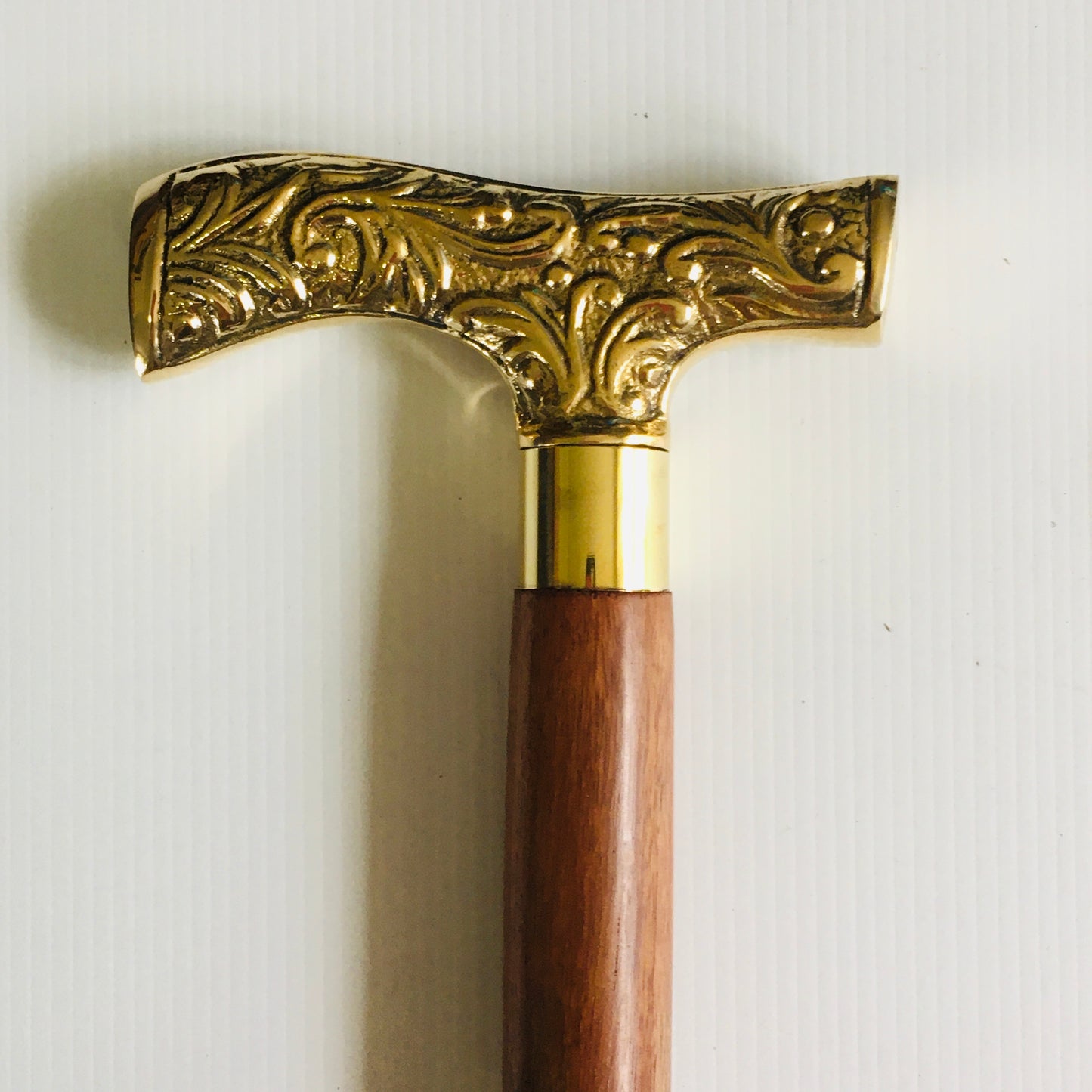 Walking Stick with Solid Brass "T " handle on brown brass inlay stick