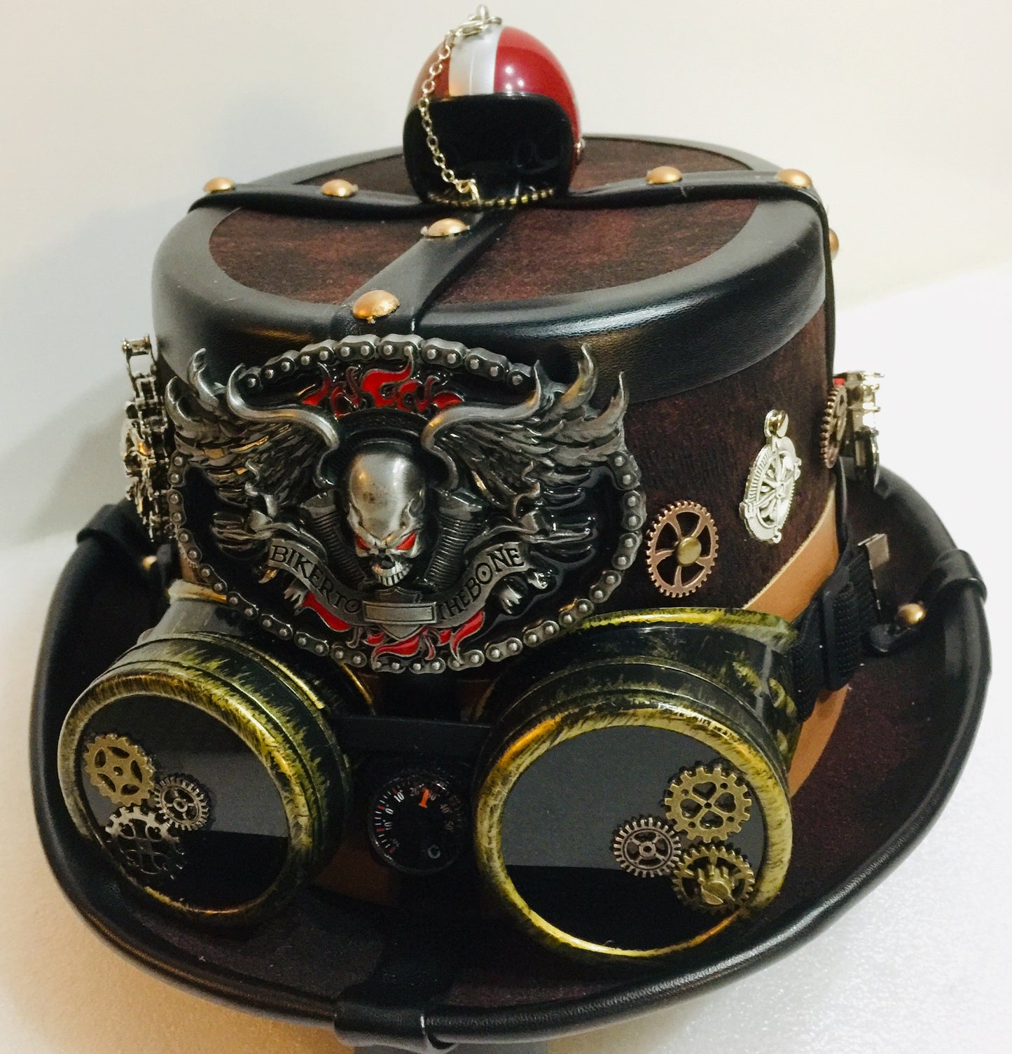 Steampunk  Style Leather Look Bikers Hat with goggles and belt buckle (Item #96)