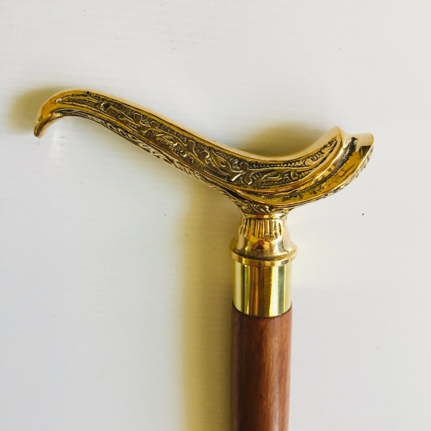 Walking Stick with Brass Genie Lamp Handle 0n a lovely Brown stick with brass inlay