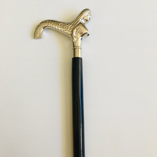 Walking Stick Black with Comfortable Silver  Mermaid Handle