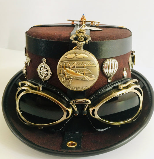 Steampunk Style Top Hat with aviator goggles (Item #NC84)