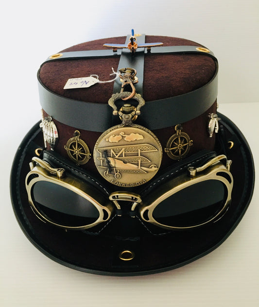 Steampunk hat with aviator goggles (Item #NC49)